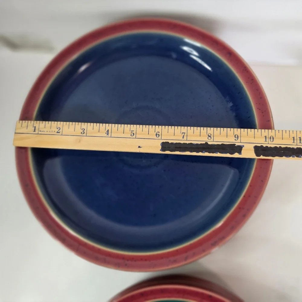 Denby Harlequin 16 Pc Dinnerware Set 8 Dinner 8 Salad Plates Red Teal Blue Mint